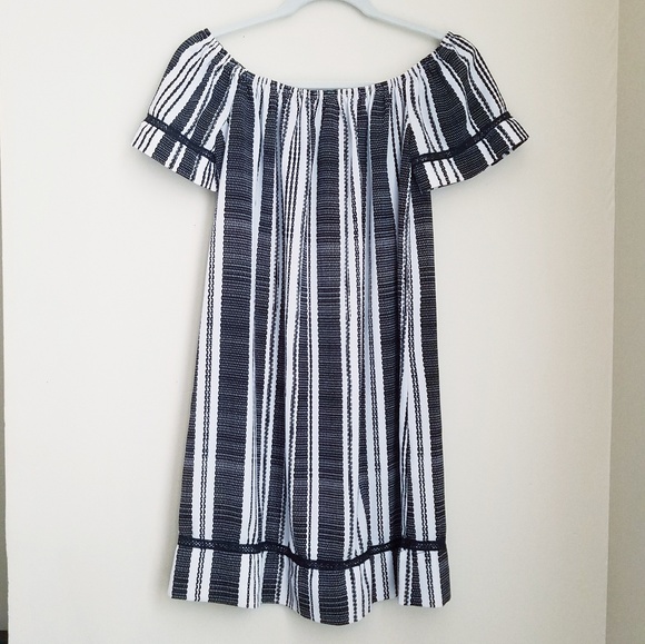 Xhilaration Dresses & Skirts - 4/$25 Off Shoulder Lace Trim Stripe Shift Dress